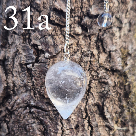 This Clear Quartz Crystal Pendulum from Brazil features a tear drop crystal shape and at the end of the chain is a clear bead. It will come with a pouch for safe keeping.