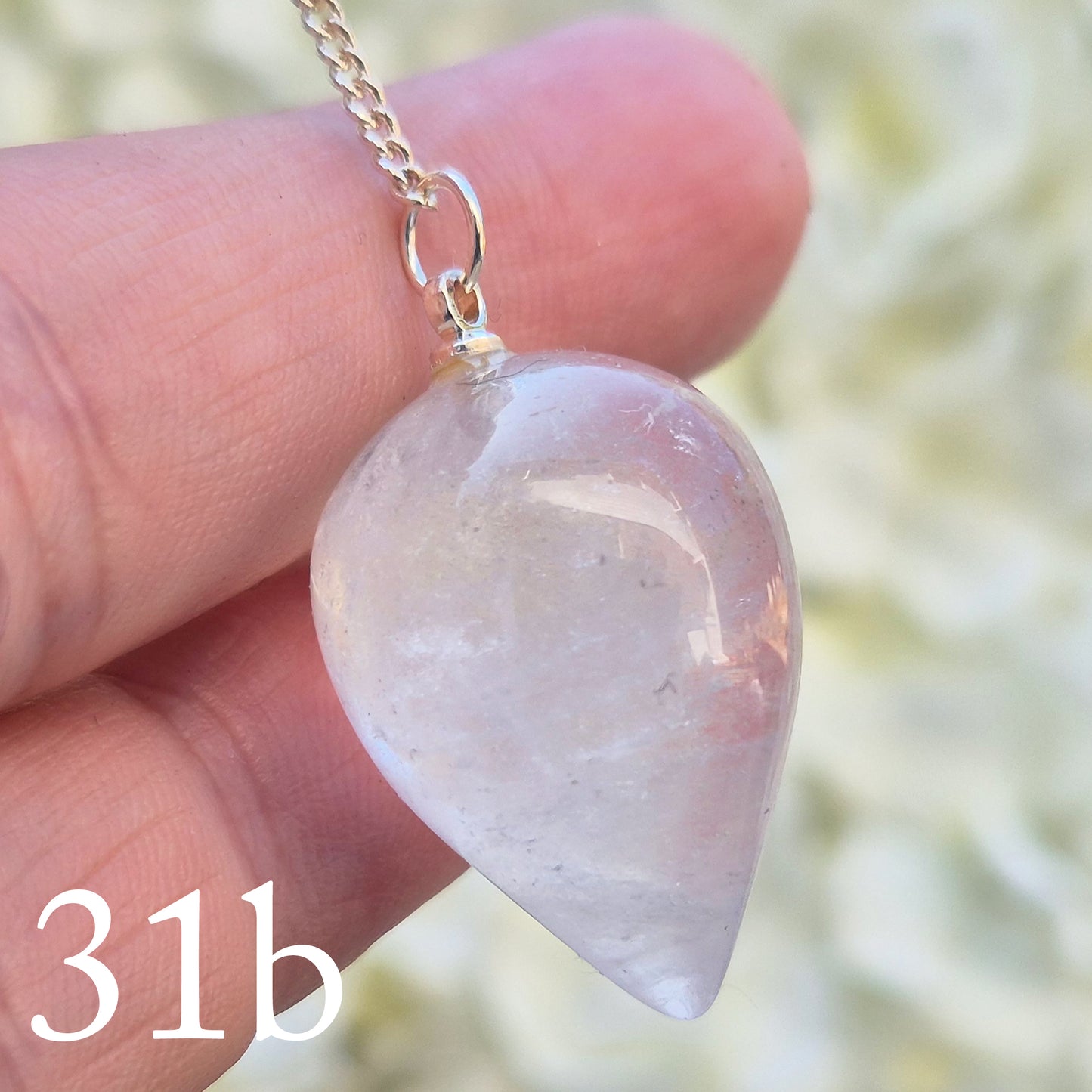 This Clear Quartz Crystal Pendulum from Brazil features a tear drop crystal shape and at the end of the chain is a clear bead. It will come with a pouch for safe keeping.