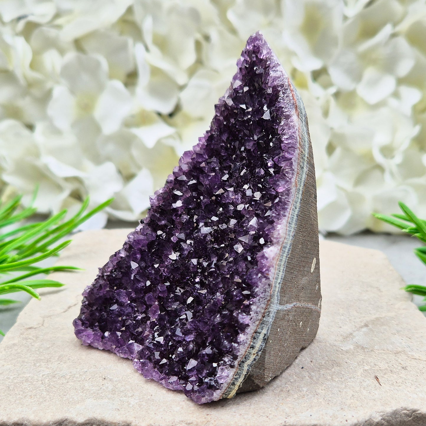 Natural Amethyst geode with deep purple crystals. Ideal for calming spaces, meditation, or display. Cleansed and ready to bring peaceful energy. 