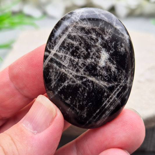 Black Moonstone, valued for its connection to the moon’s energy. Perfect for enhancing intuition, emotional healing, and balancing energy.