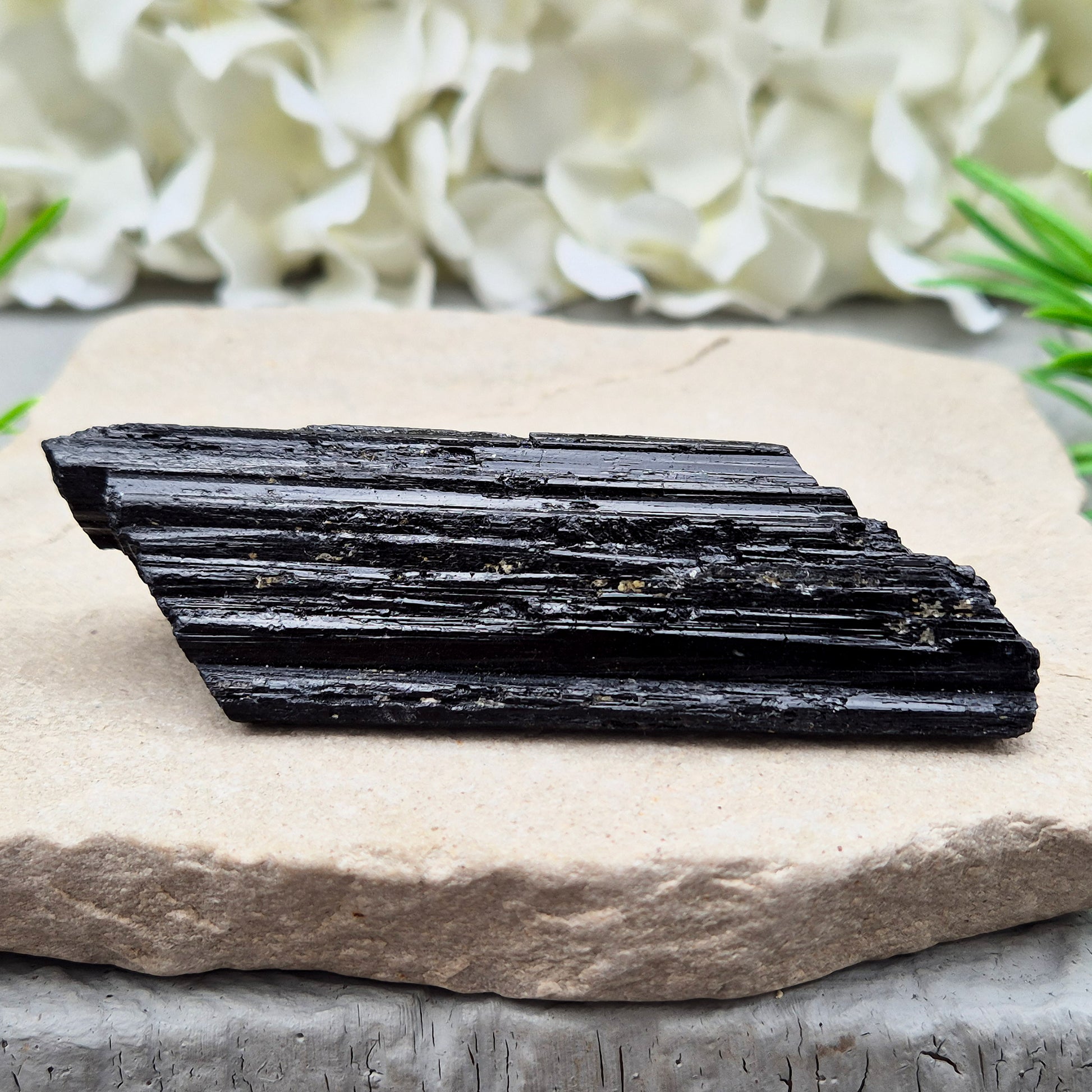 Natural Black Tourmaline crystal. Strong protective crystal that helps you feel safe, calm, clear-minded, and emotionally strong.
