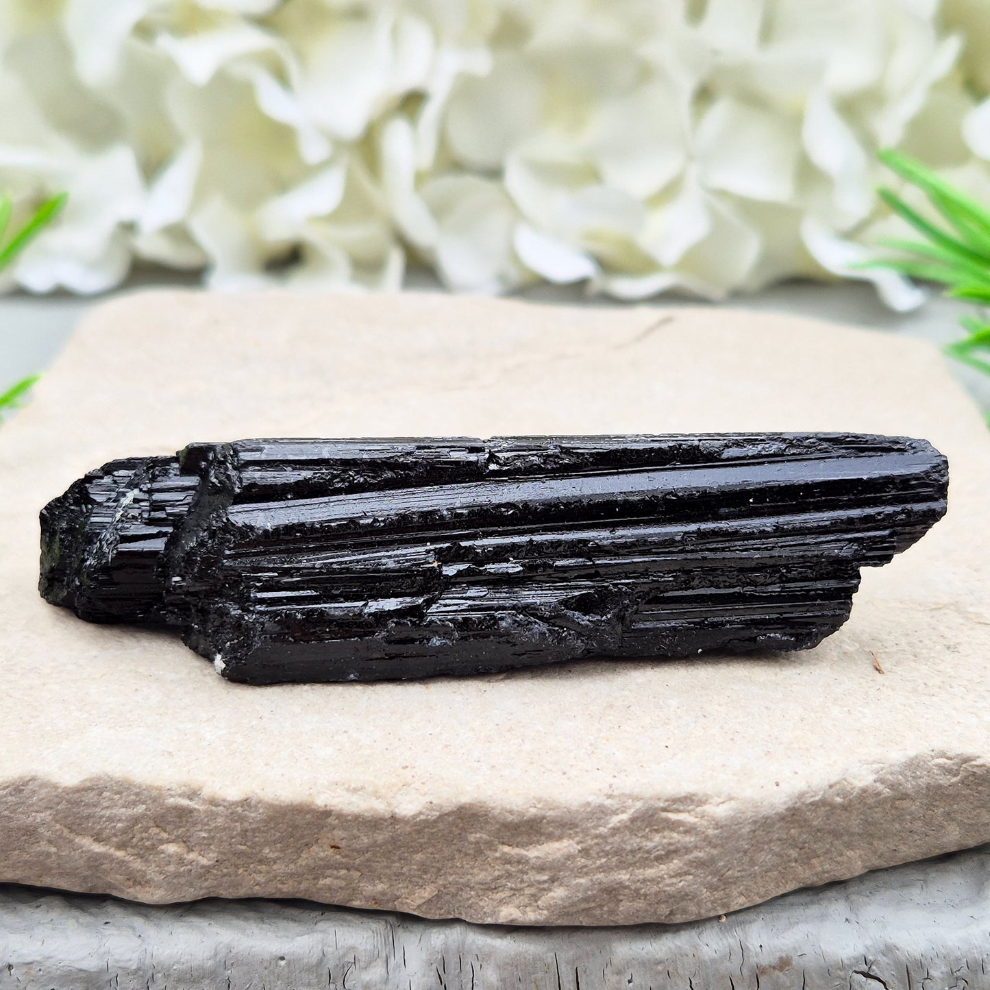Natural Black Tourmaline crystal. Strong protective crystal that helps you feel safe, calm, clear-minded, and emotionally strong.