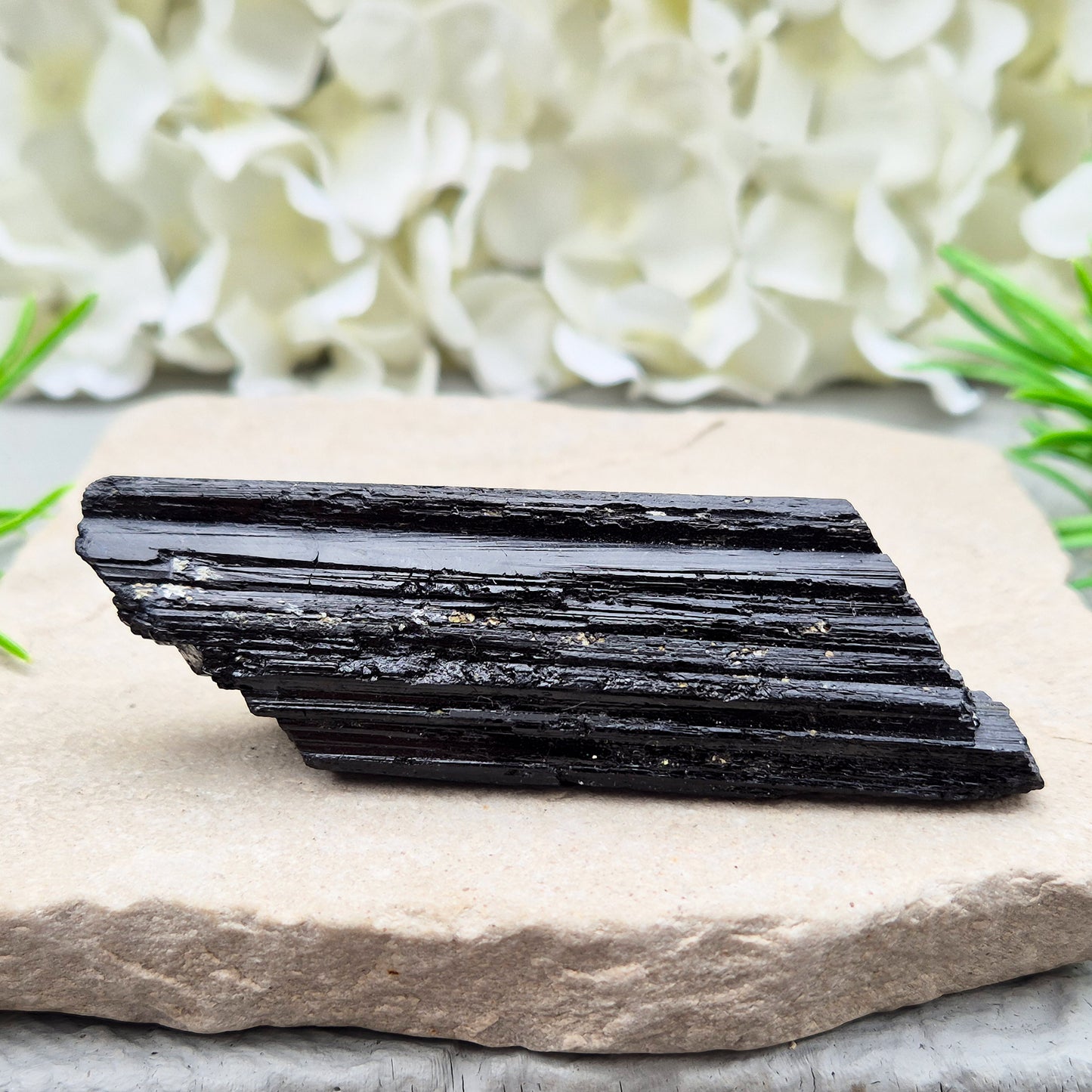 Natural Black Tourmaline crystal. Strong protective crystal that helps you feel safe, calm, clear-minded, and emotionally strong.