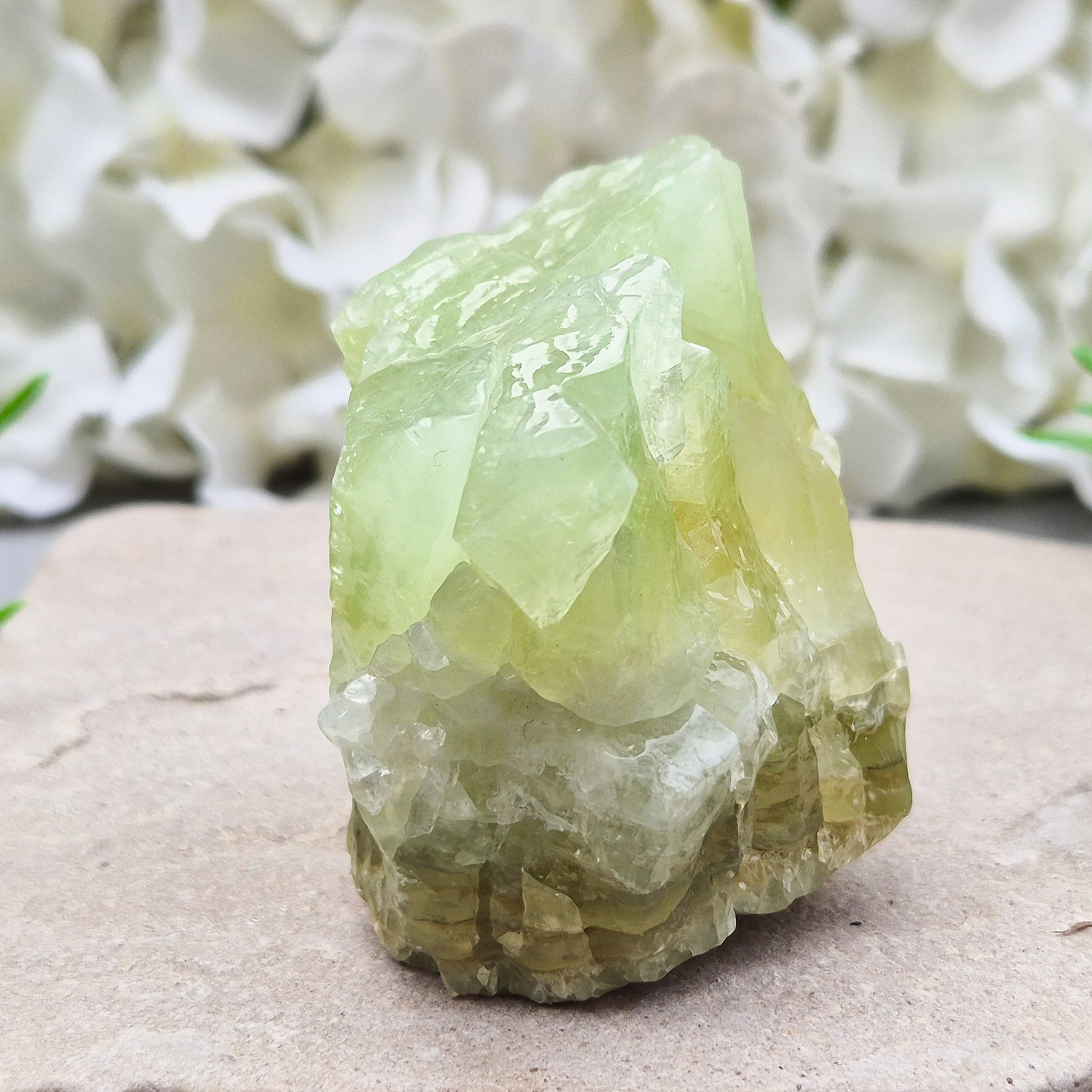 Natural Green Calcite chunk to support emotional release, fresh energy and a lighter mindset. A calming heart-centred stone for letting go and moving forward.