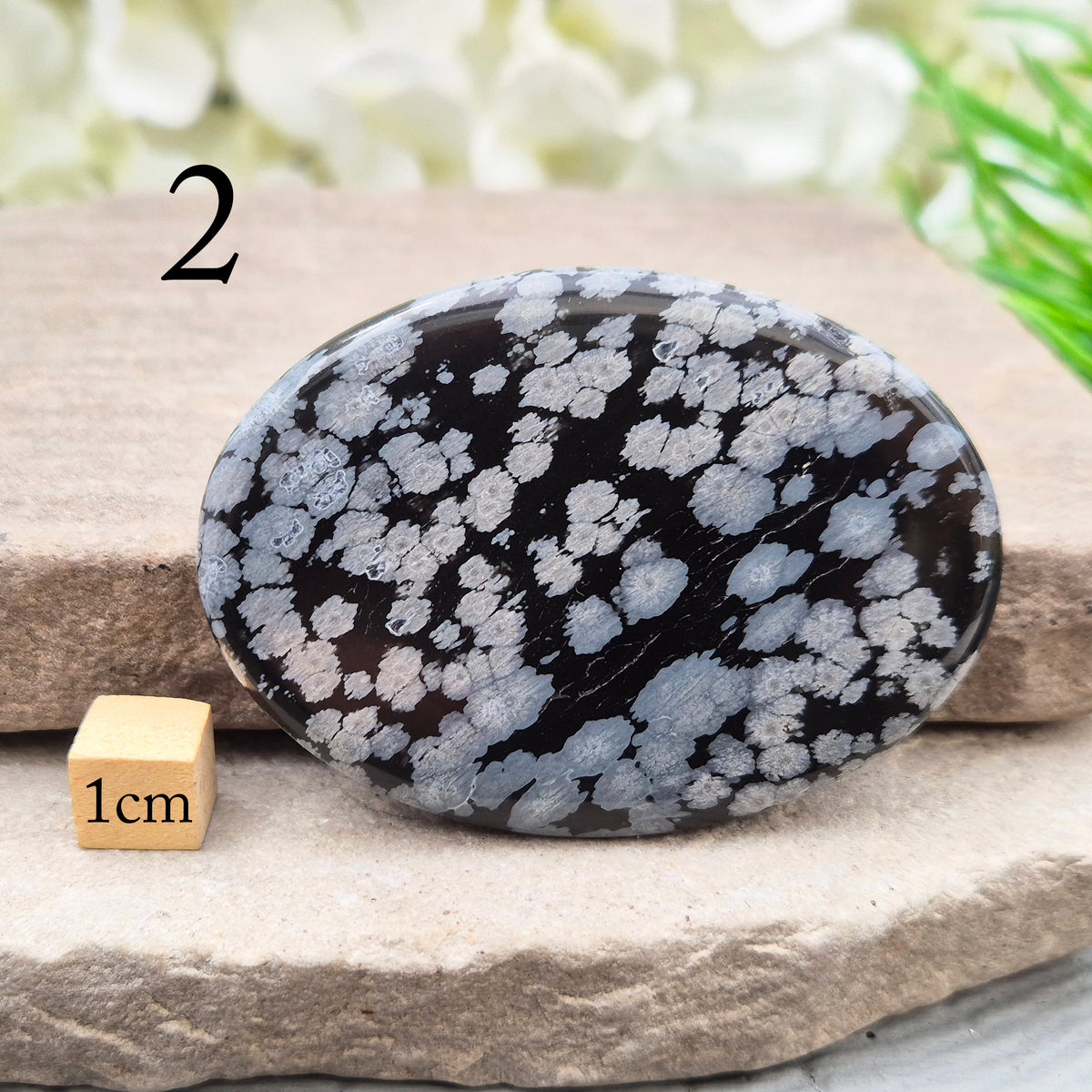 Snowflake Obsidian Palm Stone – grounding crystal for emotional balance, breaking patterns, steady protection. Smooth polished palm stone for everyday use.