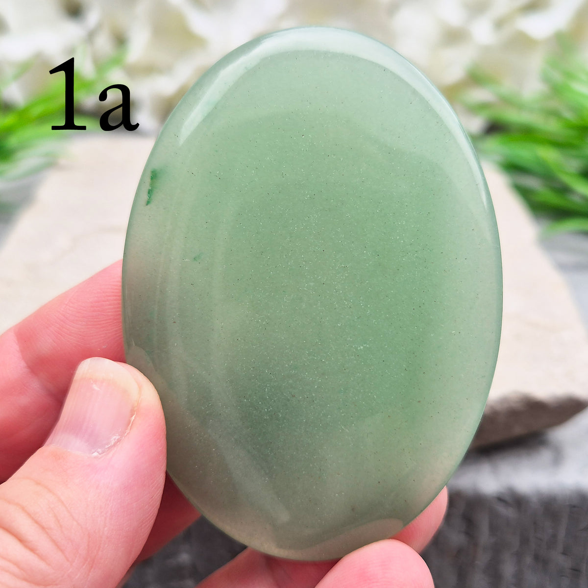 Natural Green Aventurine palm stone from Zimbabwe. Known for luck, abundance, confidence, heart healing and calming an overactive mind.