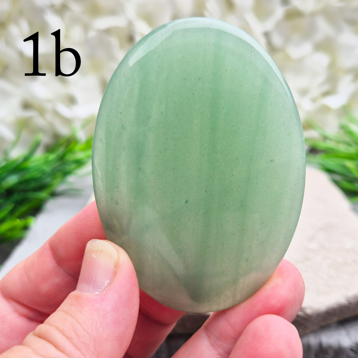 Natural Green Aventurine palm stone from Zimbabwe. Known for luck, abundance, confidence, heart healing and calming an overactive mind.