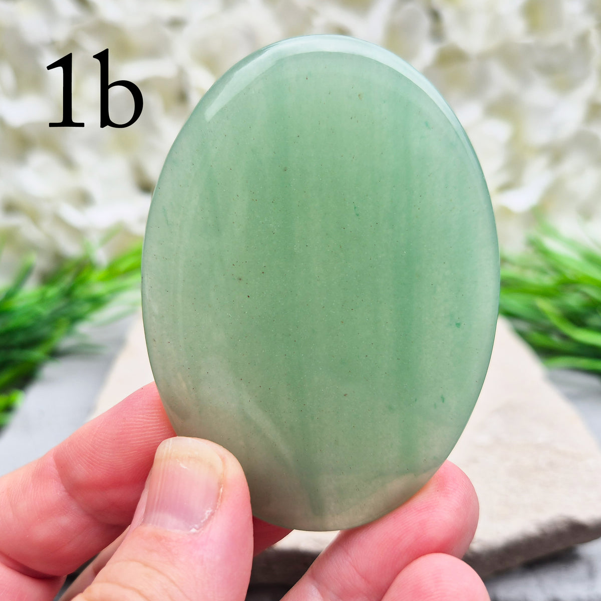 Natural Green Aventurine palm stone from Zimbabwe. Known for luck, abundance, confidence, heart healing and calming an overactive mind.