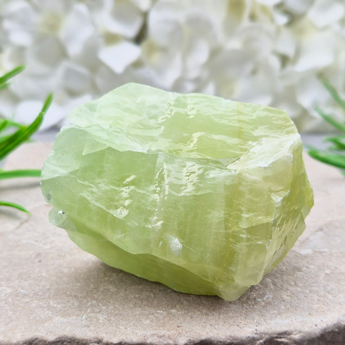 Natural Green Calcite chunk to support emotional release, fresh energy and a lighter mindset. A calming heart-centred stone for letting go and moving forward.