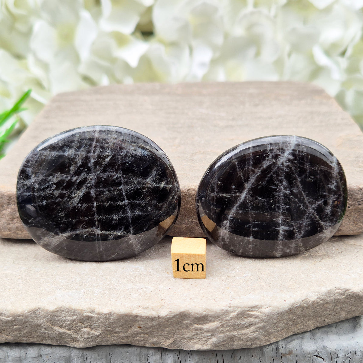 Black Moonstone Crystal Palm Stone, valued for its connection to the moon’s energy. Perfect for enhancing intuition, emotional healing, and balancing energy.