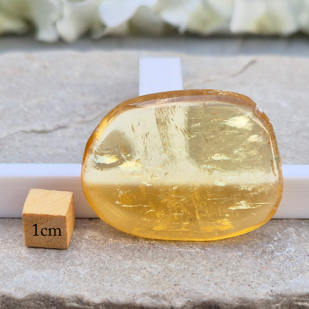 Honey Calcite Palm Stone – warm golden-amber crystal, polished for meditation & pocket carry.