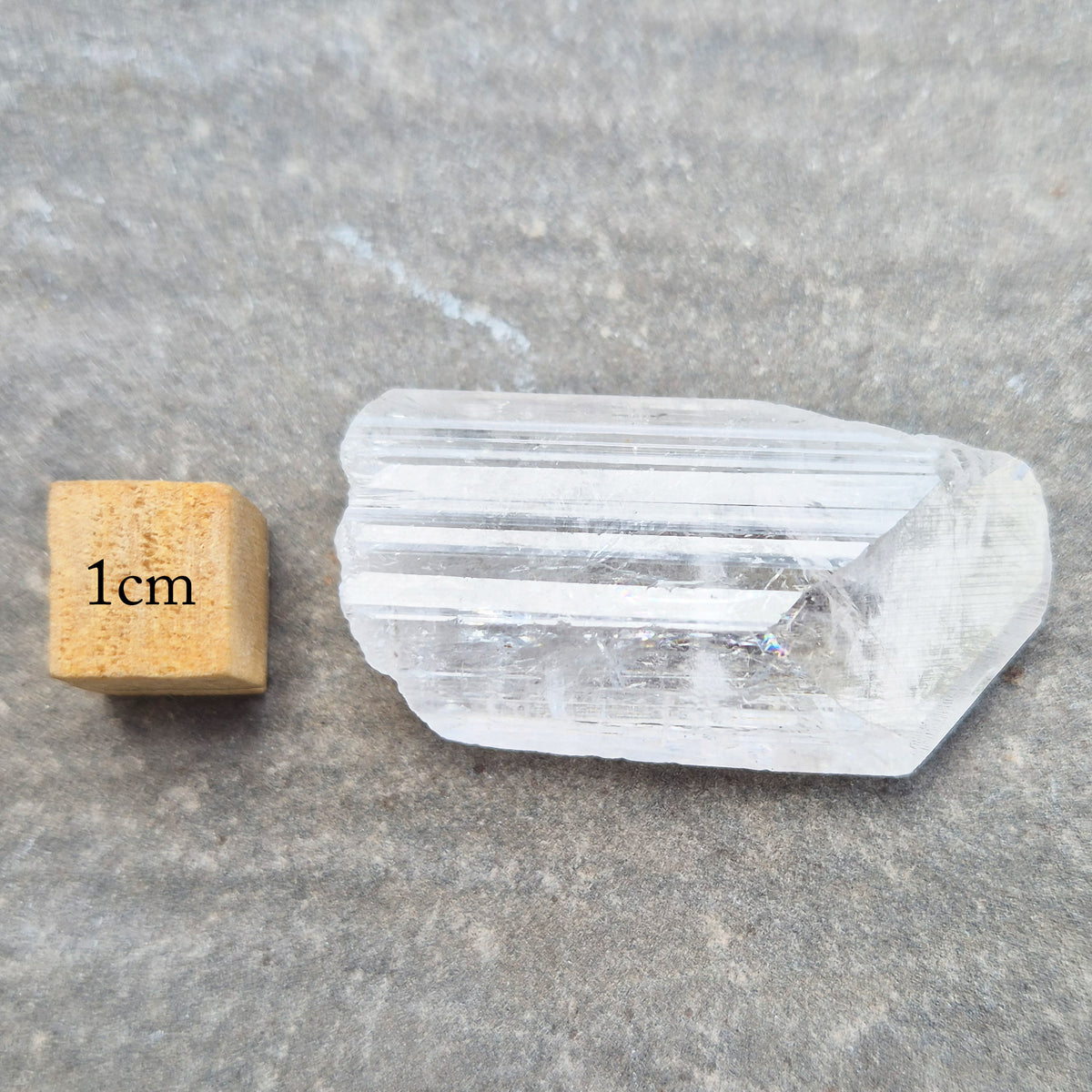 Natural Danburite crystal from Charcas, Mexico, with bright clarity and light-reflecting inclusions.