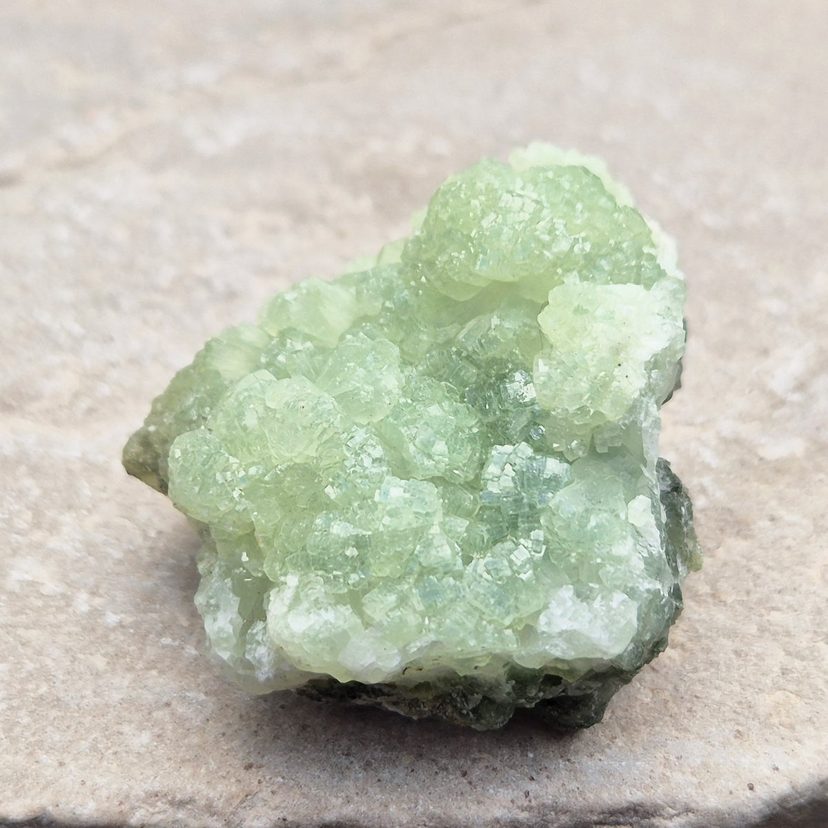 Natural Prehnite cluster with soft green tones and calming energy. A soothing crystal for emotional balance, rest, and peaceful spaces.