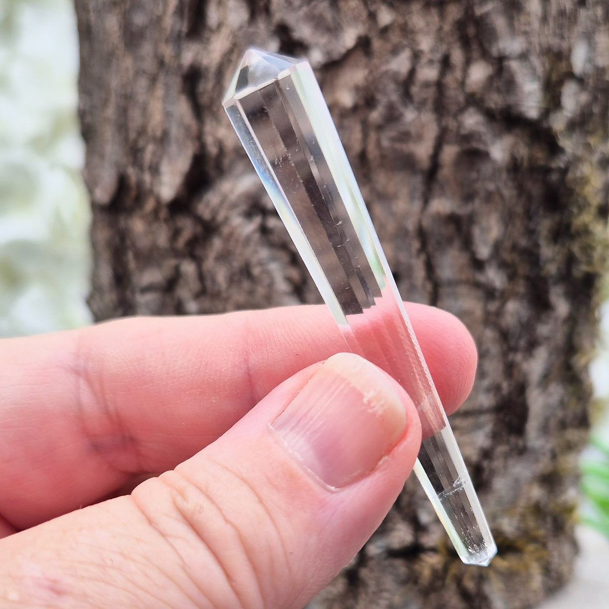 Mini 12-sided quartz wand, Vogel-style double terminated point from Brazil. Known for focus, clarity and directing energy in meditation or energy work.