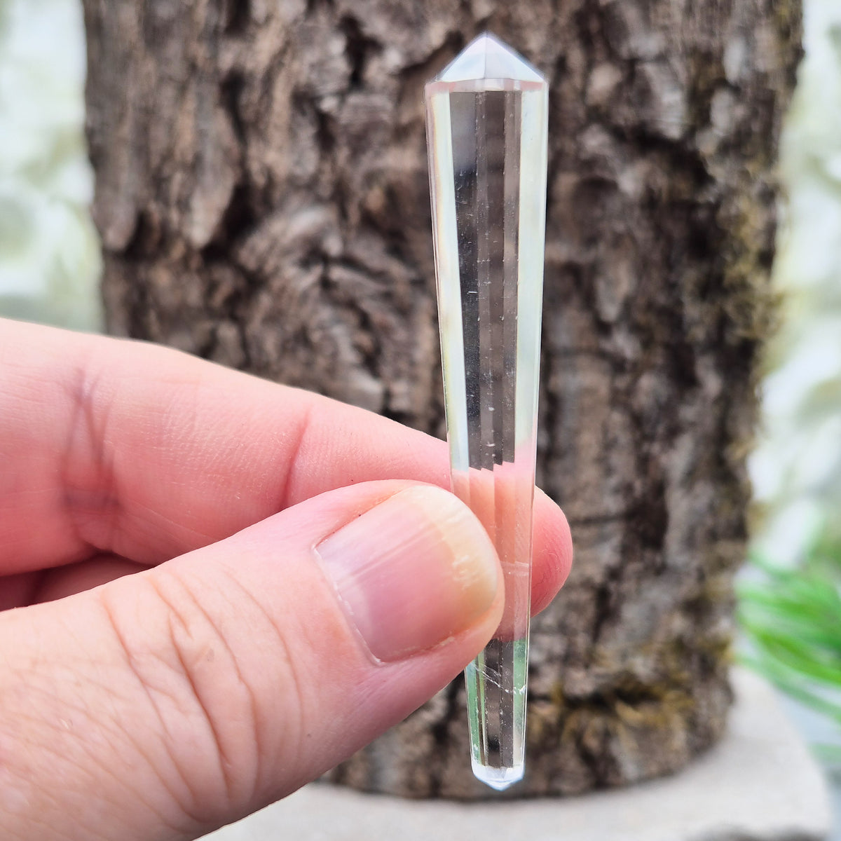 Mini 12-sided quartz wand, Vogel-style double terminated point from Brazil. Known for focus, clarity and directing energy in meditation or energy work.