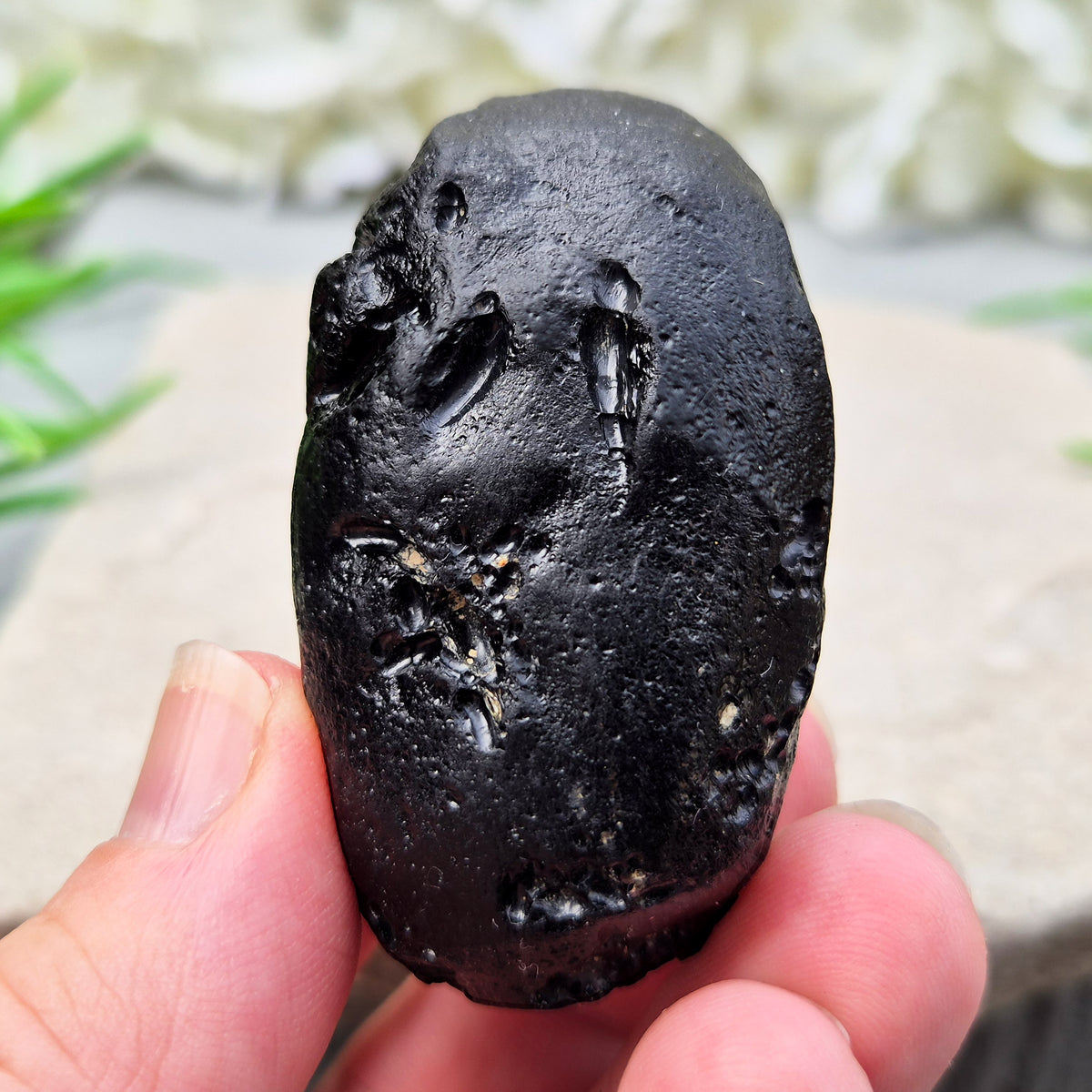Natural Black Tektite to strengthen grounding, release blockages, and support personal growth. Ideal for energy work and transformation.