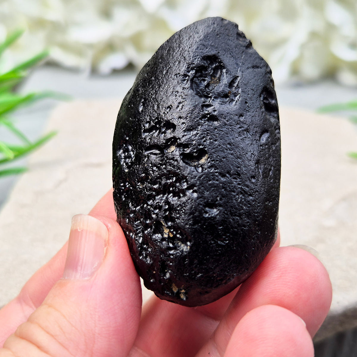 Natural Black Tektite to strengthen grounding, release blockages, and support personal growth. Ideal for energy work and transformation.