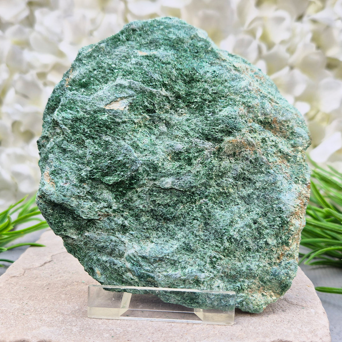 Natural Fuchsite crystal with a soft green shimmer. A calming stone often used to support emotional balance, heart energy and gentle renewal.