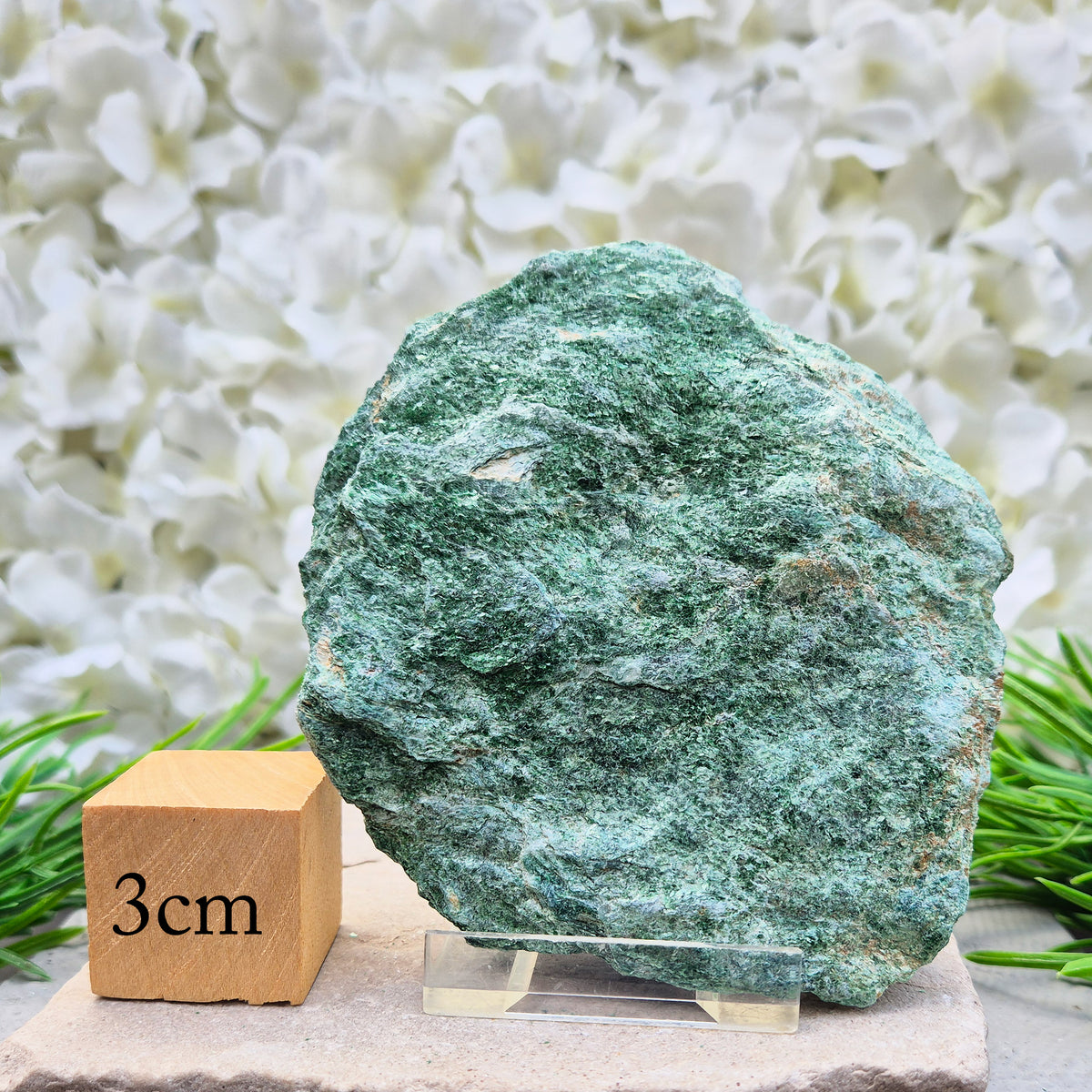 Natural Fuchsite crystal with a soft green shimmer. A calming stone often used to support emotional balance, heart energy and gentle renewal.