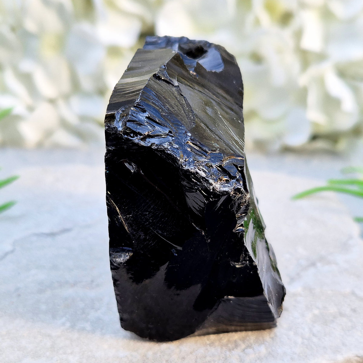 Natural black obsidian freeform from Mexico, known for its grounding presence and protective energy. A striking volcanic glass piece.