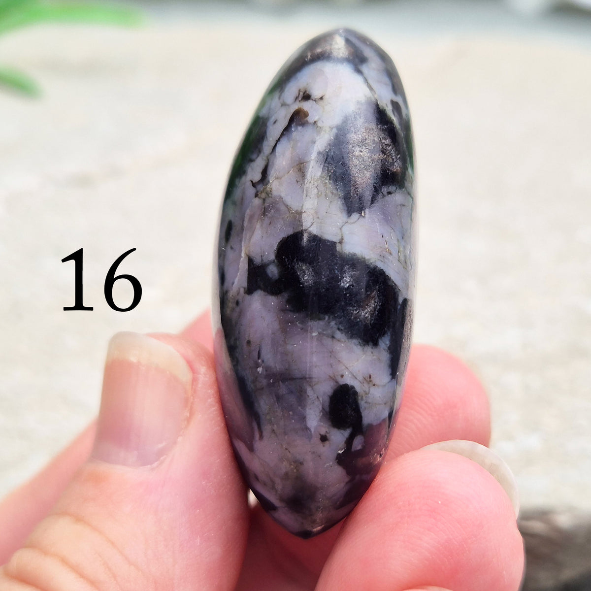 Indigo Gabbro palm stone for grounding, balancing energy, and supporting emotional awareness. Smooth, polished, perfect for meditation or holding.