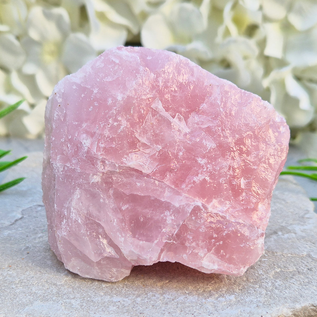 Natural Rose Quartz crystal to display in your home. Promotes calm, self-love, and emotional balance while bringing harmony to your space. 
