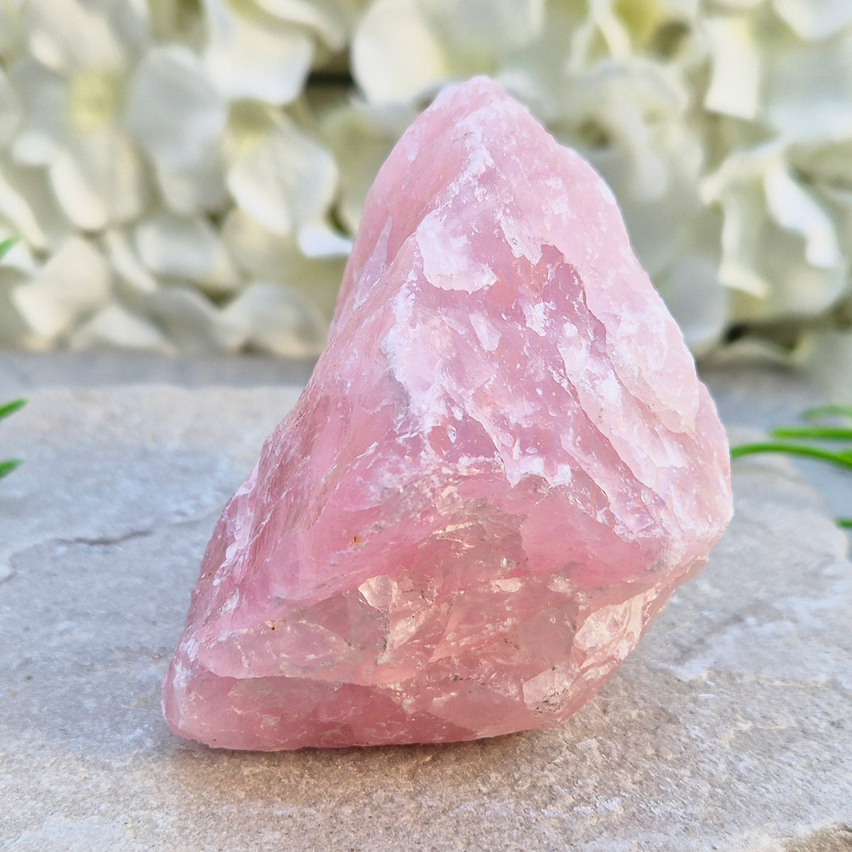 Natural Rose Quartz crystal to display in your home. Promotes calm, self-love, and emotional balance while bringing harmony to your space. 