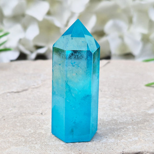 Aqua Aura Quartz Crystal Standing Point