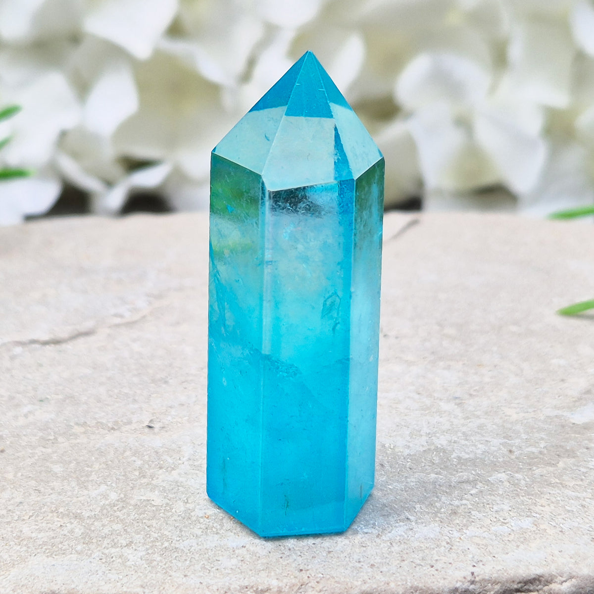 Aqua Aura Quartz Crystal Standing Point