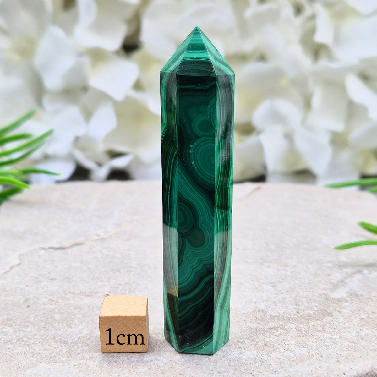 Beautiful Malachite Tower featuring natural patterns and vibrant green tones. Ideal for crystal lovers, meditation, and boho home décor.