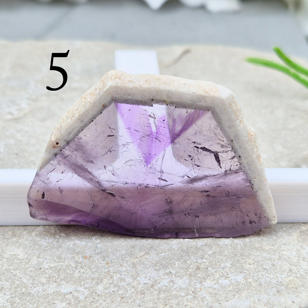 One-of-a-kind Vortex Amethyst slices with a natural trapiche-like radial pattern. Polished amethyst with unique internal colour zoning. Collectors crystal.
