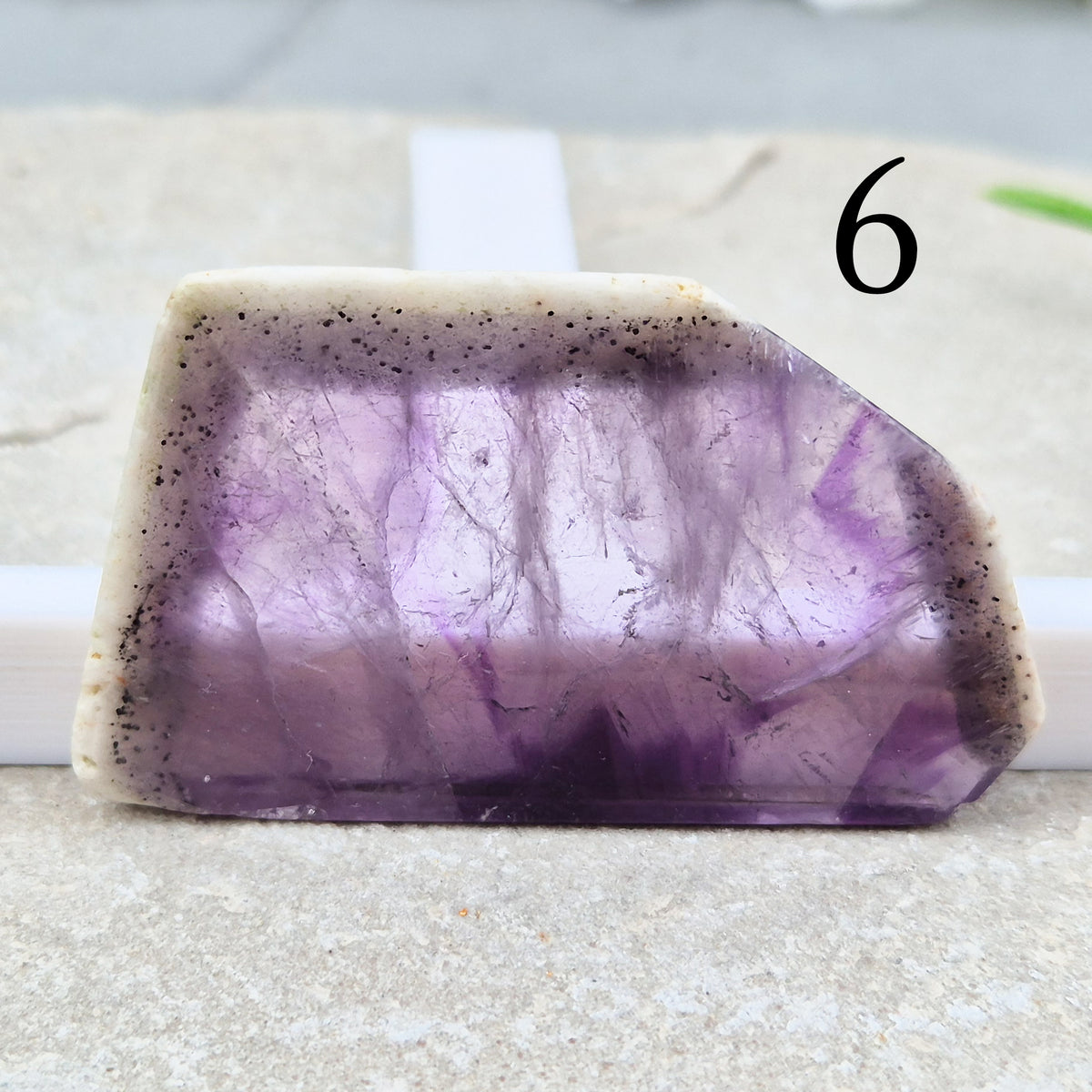 One-of-a-kind Vortex Amethyst slices with a natural trapiche-like radial pattern. Polished amethyst with unique internal colour zoning. Collectors crystal.