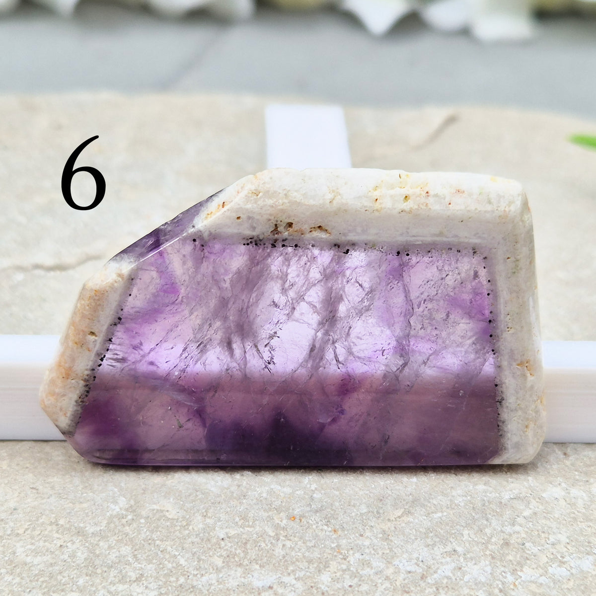 One-of-a-kind Vortex Amethyst slices with a natural trapiche-like radial pattern. Polished amethyst with unique internal colour zoning. Collectors crystal.