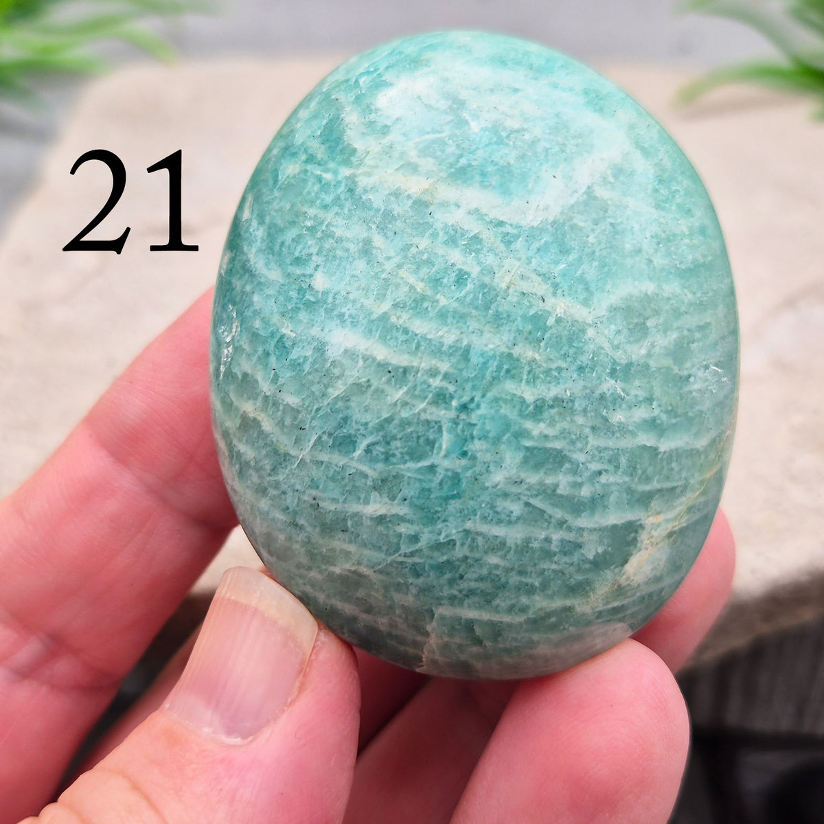 Polished Amazonite galets with calming, balanced energy. Ideal for easing stress, open communication, and supportive everyday use. 