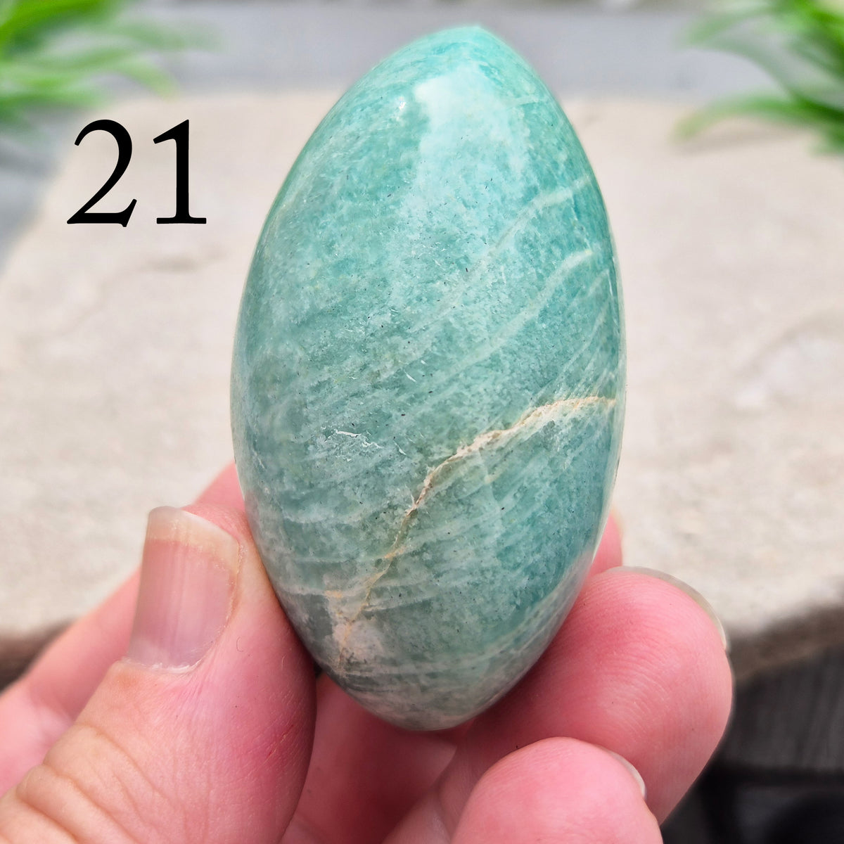 Polished Amazonite galets with calming, balanced energy. Ideal for easing stress, open communication, and supportive everyday use. 