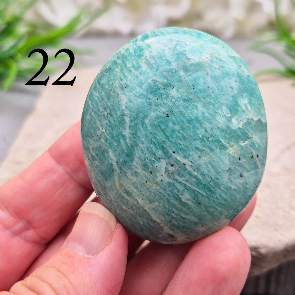 Polished Amazonite galets with calming, balanced energy. Ideal for easing stress, open communication, and supportive everyday use. 