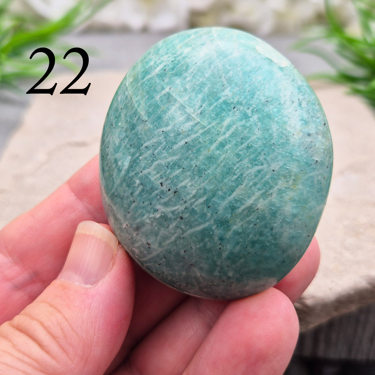 Polished Amazonite galets with calming, balanced energy. Ideal for easing stress, open communication, and supportive everyday use. 