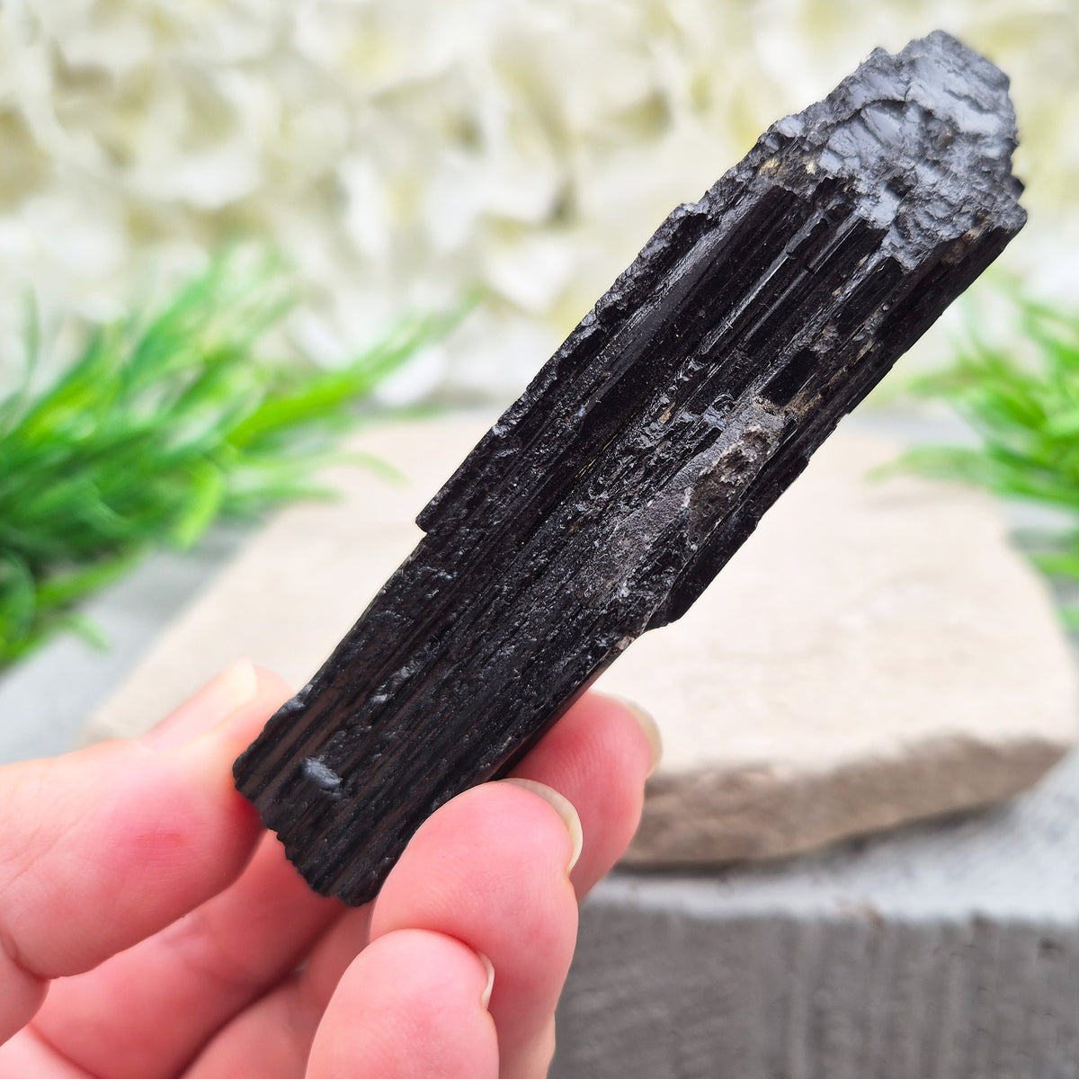 Natural Black Tourmaline crystal. Strong protective crystal that helps you feel safe, calm, clear-minded, and emotionally strong.