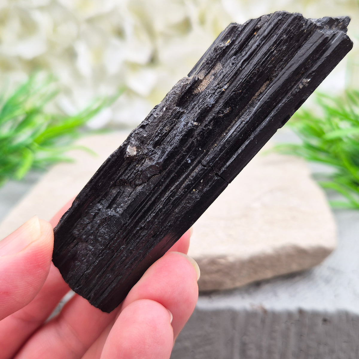 Natural Black Tourmaline crystal. Strong protective crystal that helps you feel safe, calm, clear-minded, and emotionally strong.