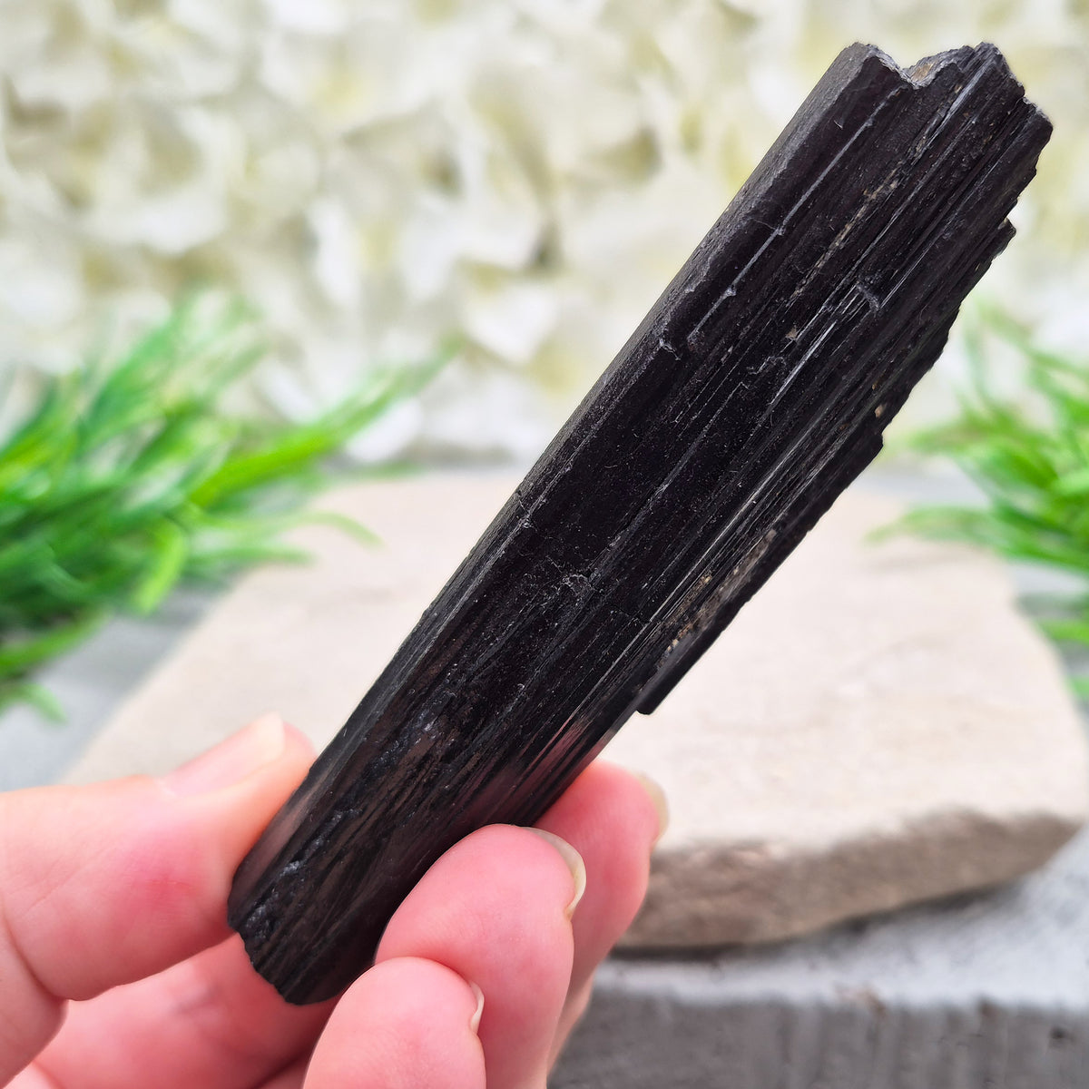 Natural Black Tourmaline crystal. Strong protective crystal that helps you feel safe, calm, clear-minded, and emotionally strong.