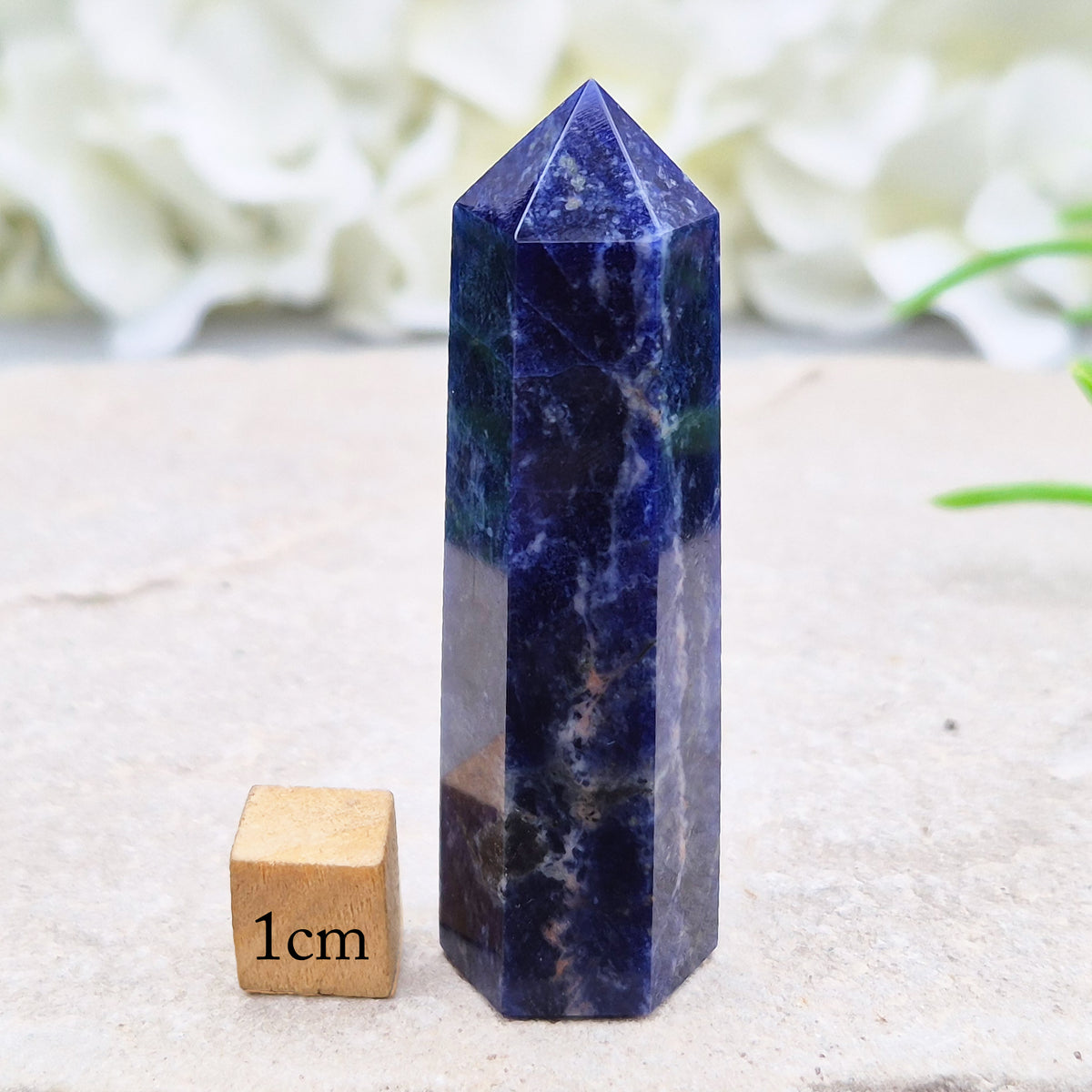 Sodalite Point – Inspires clarity, balance & confidence. Ideal for focus, reflection & crystal collections. Beautiful deep blue hues. A grade.