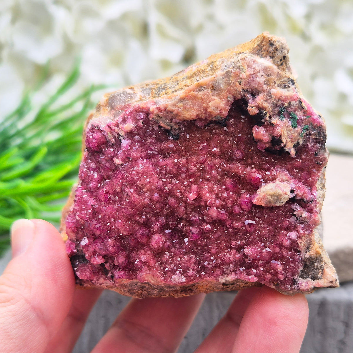 Sparkling Cobalto Calcite from Morocco. A striking pink crystal cluster linked with heart energy, emotional healing, and compassion after difficult times.