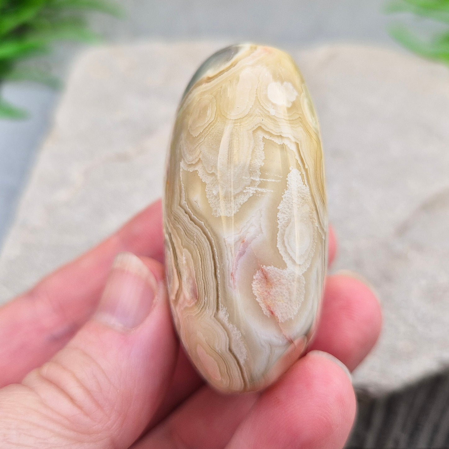 Crazy Lace Agate Crystal Palm Stone, Mexican Agate