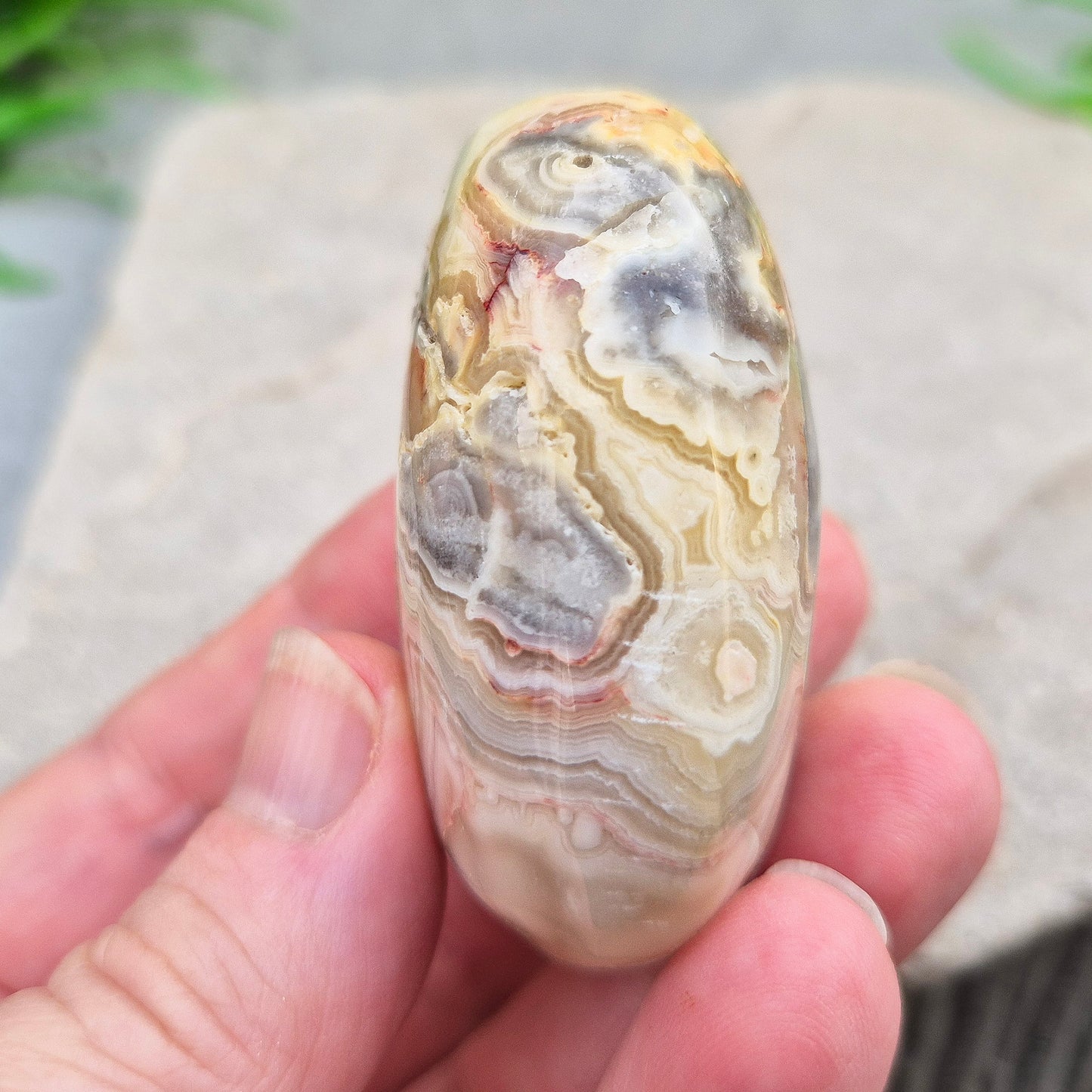 Crazy Lace Agate Crystal Palm Stone, Mexican Agate