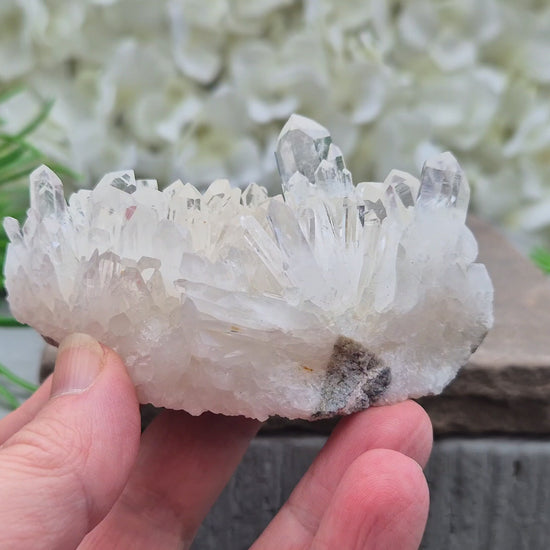 Himalayan Quartz Cluster from India. High-altitude, hand-mined crystal for grounding, focus, energy balance and amplifying other stones.
