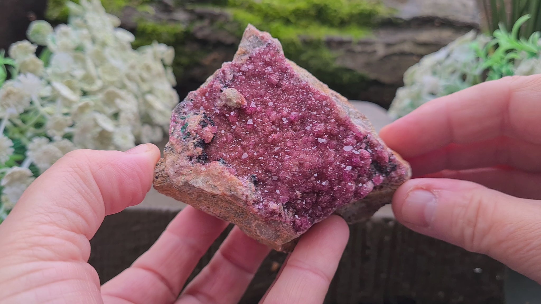 Sparkling Cobalto Calcite from Morocco. A striking pink crystal cluster linked with heart energy, emotional healing, and compassion after difficult times.