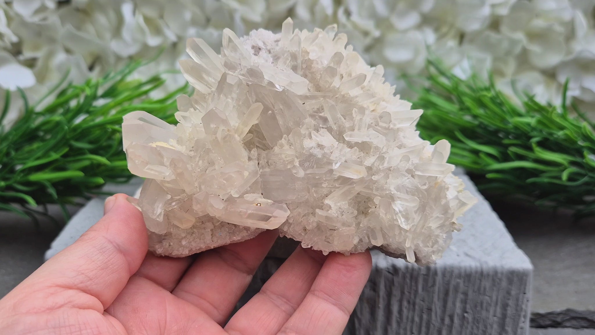 Clear Quartz Cluster – a master healer that amplifies energy, restores balance, and enhances focus, clarity, and spiritual growth.
