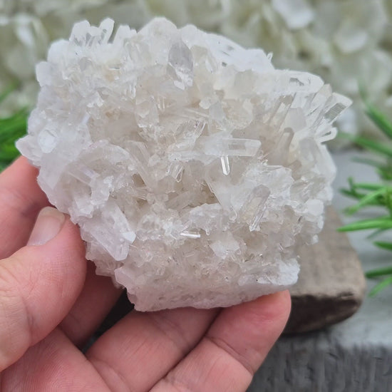 Himalayan Quartz Cluster from India. High-altitude, hand-mined crystal for grounding, focus, energy balance and amplifying other stones.