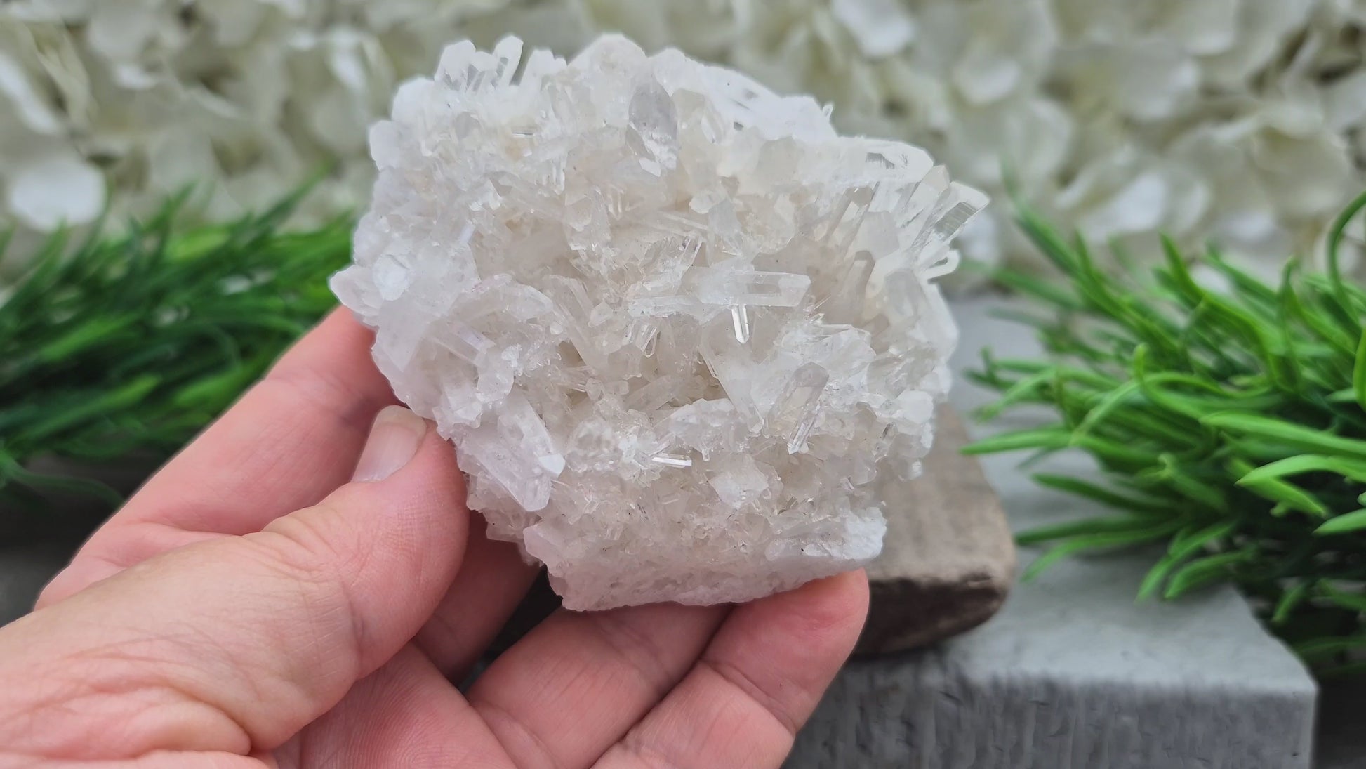 Himalayan Quartz Cluster from India. High-altitude, hand-mined crystal for grounding, focus, energy balance and amplifying other stones.