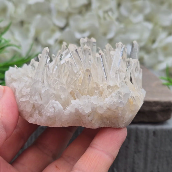 AA Himalayan Quartz Cluster from India. High-altitude, hand-mined crystal for grounding, focus, energy balance and amplifying other stones.
